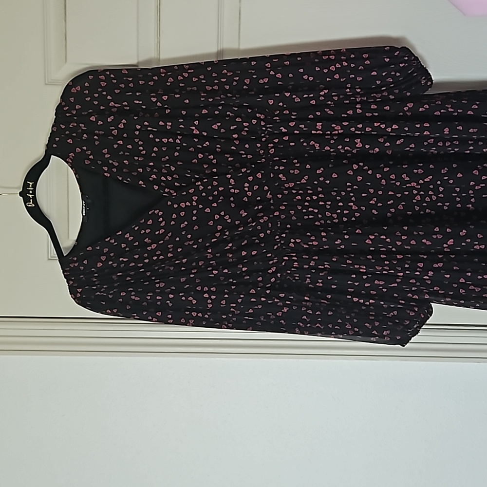 DKNY Heart Print Midi Dress M black